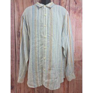Tommy Bahama Relax Mens XXL Long Sleeve Striped Shirt 100% Linen Blue/Orange